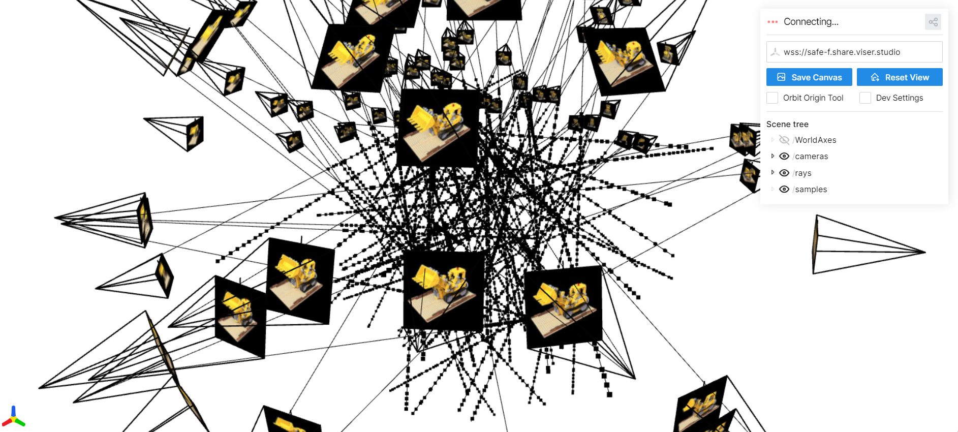 Camera frustums and rays visualization
